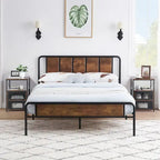 Taomika set 3 pezzi: letto e comodini stile industrial moderno