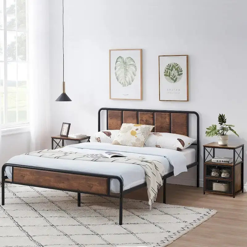 Taomika set 3 pezzi: letto e comodini stile industrial moderno