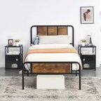 Taomika set 3 pezzi: letto e comodini stile industrial moderno