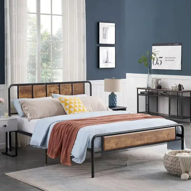 Taomika set 3 pezzi: letto e comodini stile industrial moderno