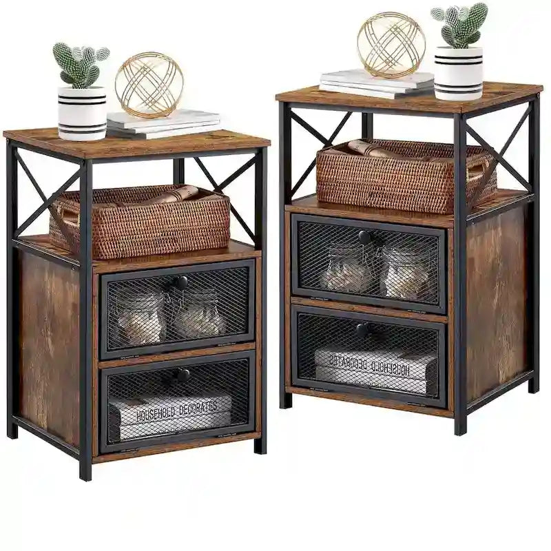 Taomika set 3 pezzi: letto e comodini stile industrial moderno