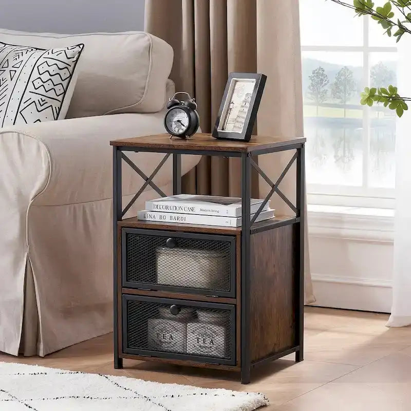 Taomika set 3 pezzi: letto e comodini stile industrial moderno