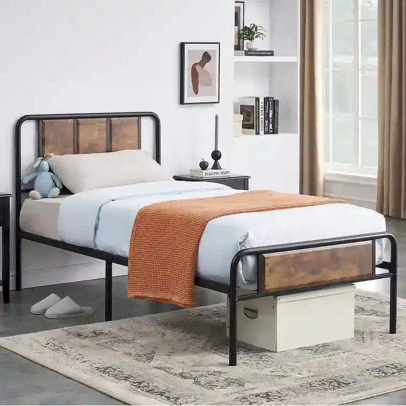 Taomika set 3 pezzi: letto e comodini stile industrial moderno