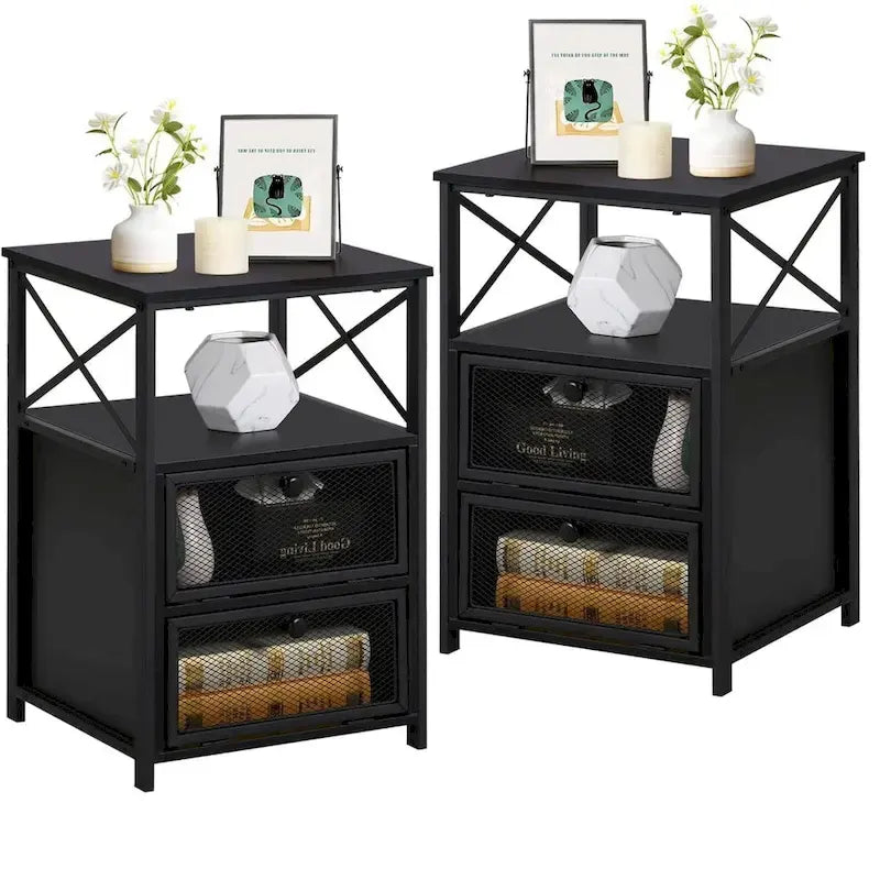 Taomika set 3 pezzi: letto e comodini stile industrial moderno