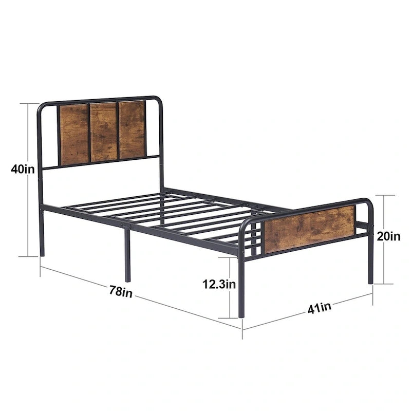 Taomika set 3 pezzi: letto e comodini stile industrial moderno