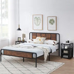 Taomika set 3 pezzi: letto e comodini stile industrial moderno