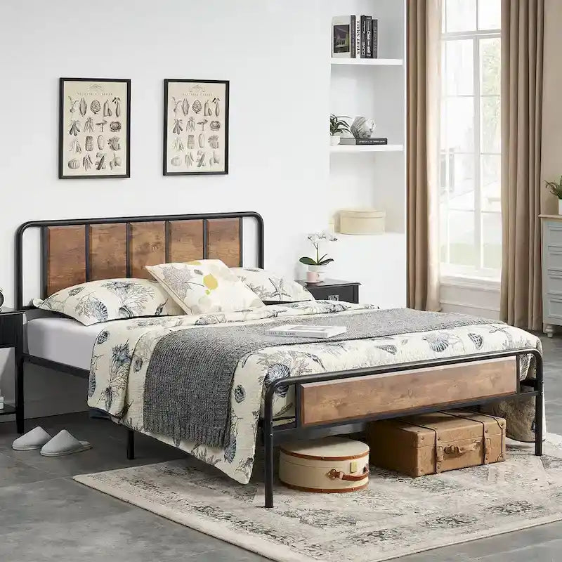 Taomika set 3 pezzi: letto e comodini stile industrial moderno