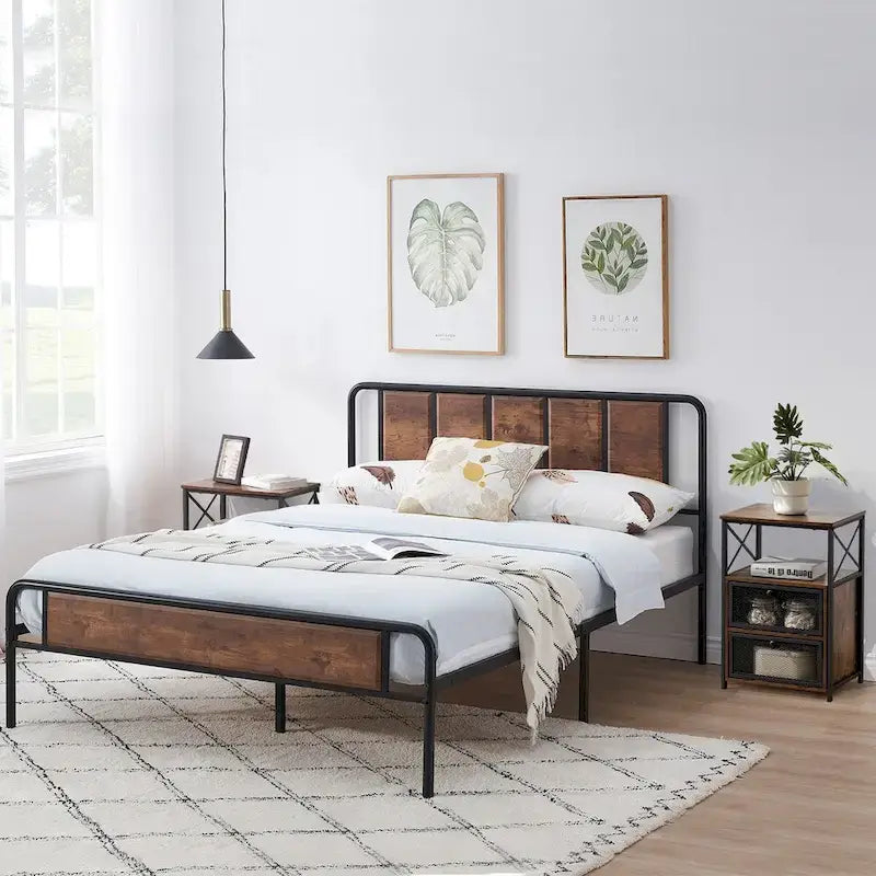 Taomika set 3 pezzi: letto e comodini stile industrial moderno