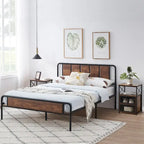 Taomika set 3 pezzi: letto e comodini stile industrial moderno