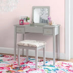 Ensemble coiffeuse argenté massif 36 pouces avec miroir et tabouret rembourré