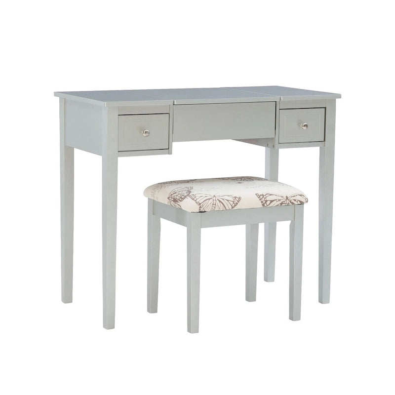 Ensemble coiffeuse argenté massif 36 pouces avec miroir et tabouret rembourré
