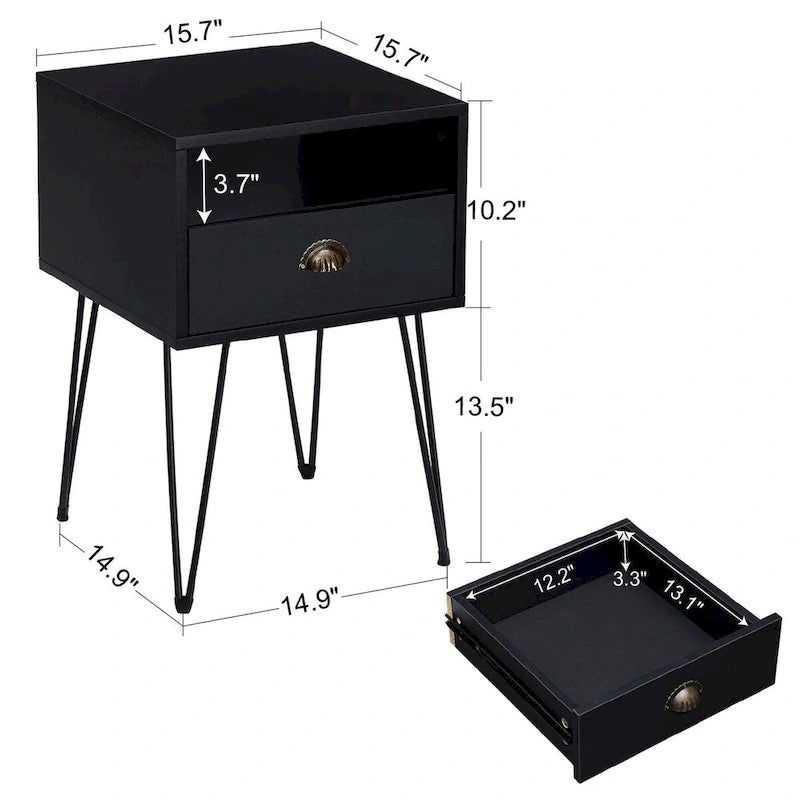 Ensemble lit industriel 3 pièces et tables de chevet carrées modernes Taomika