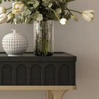 Console moderne en bois noir avec pieds dorés