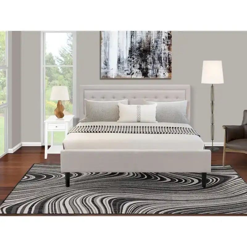 Ensemble de chambre à coucher East West Furniture Platform King Size avec 1 cadre de lit et tables de chevet - Tissu lin beige brume (Options de pièces)