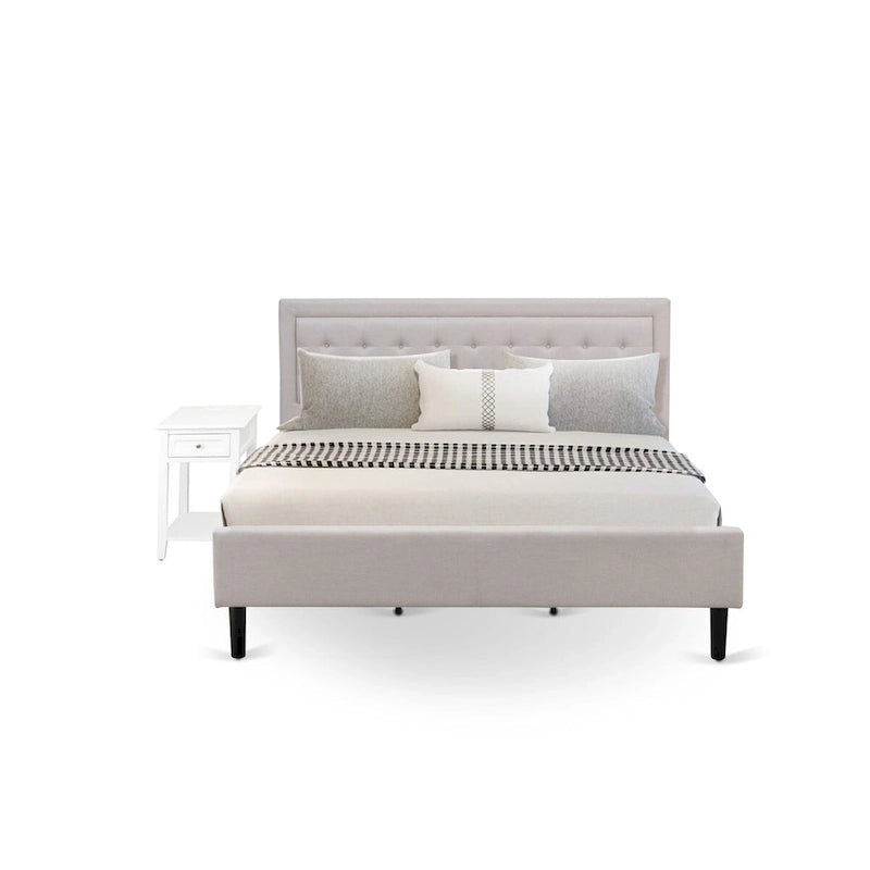 Ensemble de chambre à coucher East West Furniture Platform King Size avec 1 cadre de lit et tables de chevet - Tissu lin beige brume (Options de pièces)