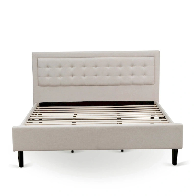 Ensemble de chambre à coucher East West Furniture Platform King Size avec 1 cadre de lit et tables de chevet - Tissu lin beige brume (Options de pièces)