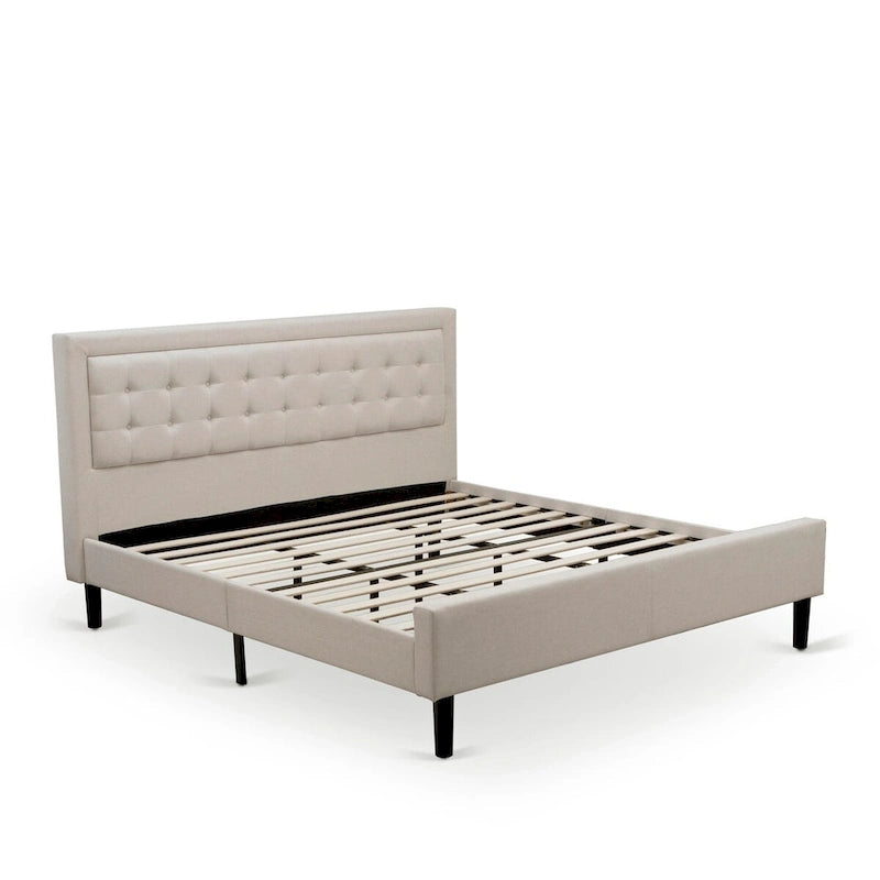 Ensemble de chambre à coucher East West Furniture Platform King Size avec 1 cadre de lit et tables de chevet - Tissu lin beige brume (Options de pièces)