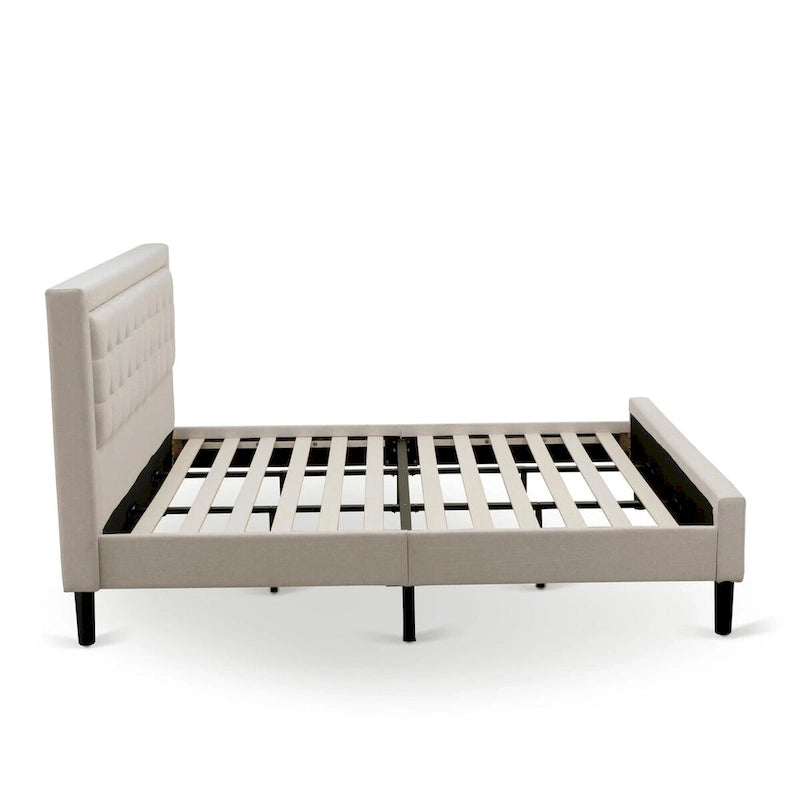Ensemble de chambre à coucher East West Furniture Platform King Size avec 1 cadre de lit et tables de chevet - Tissu lin beige brume (Options de pièces)