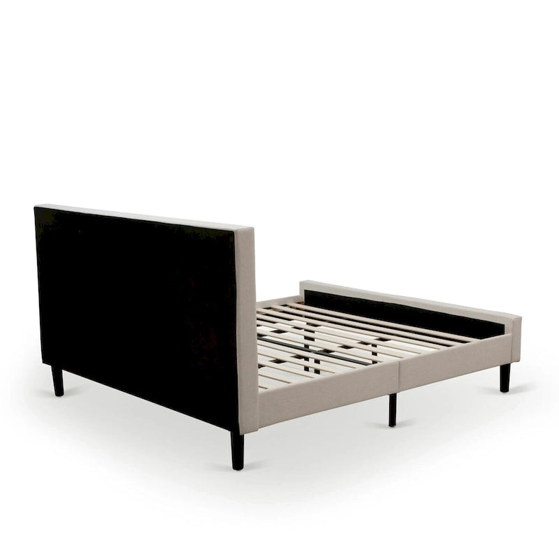 Ensemble de chambre à coucher East West Furniture Platform King Size avec 1 cadre de lit et tables de chevet - Tissu lin beige brume (Options de pièces)