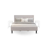 Ensemble de chambre à coucher East West Furniture Platform King Size avec 1 cadre de lit et tables de chevet - Tissu lin beige brume (Options de pièces)