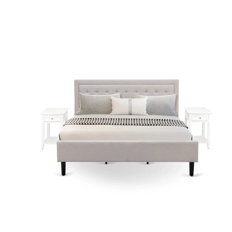 Ensemble de chambre à coucher East West Furniture Platform King Size avec 1 cadre de lit et tables de chevet - Tissu lin beige brume (Options de pièces)