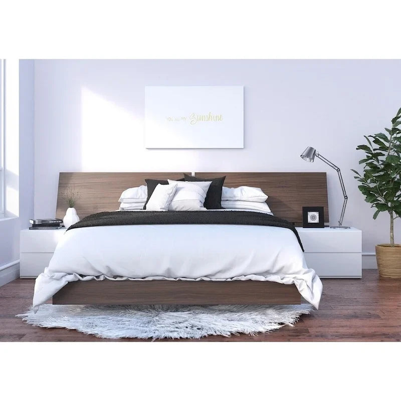 Set camera da letto Nexera Denali 4 pezzi, Noce e Bianco