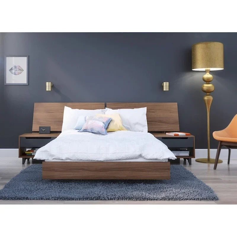 Nexera Alibi 4 Piece Bedroom Set, Walnut and Charcoal