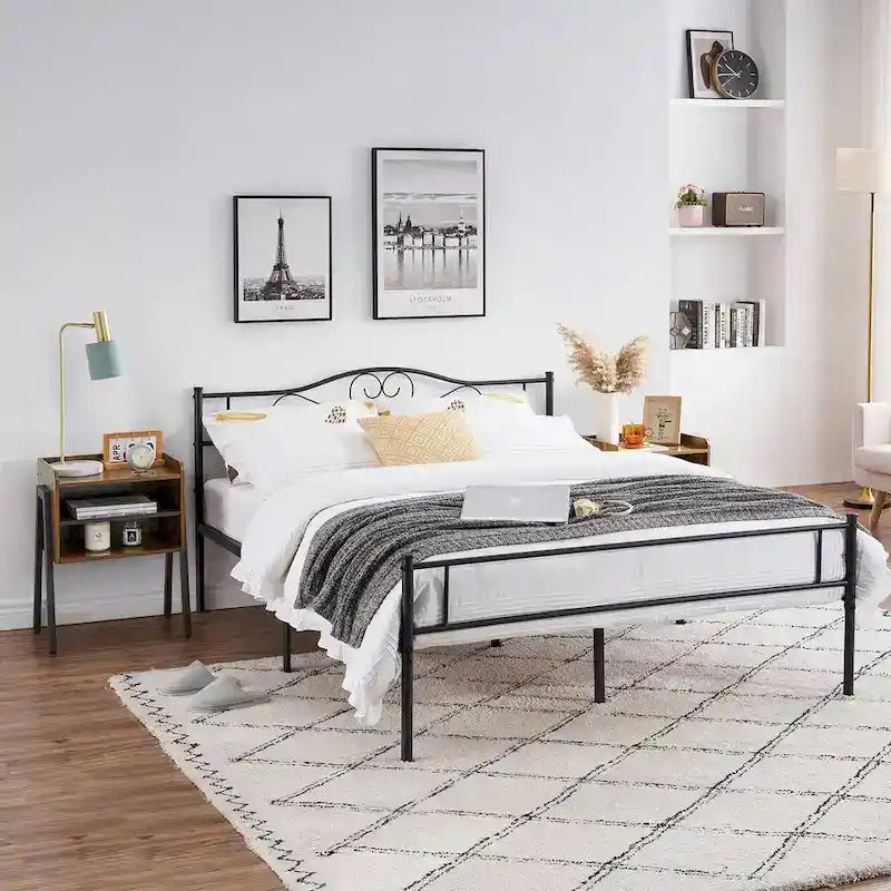 Ensemble de chambre à coucher 3 pièces comprenant un cadre de lit plateforme noir et un ensemble de 2 tables de chevet