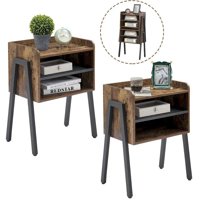 Ensemble de chambre à coucher 3 pièces comprenant un cadre de lit plateforme noir et un ensemble de 2 tables de chevet