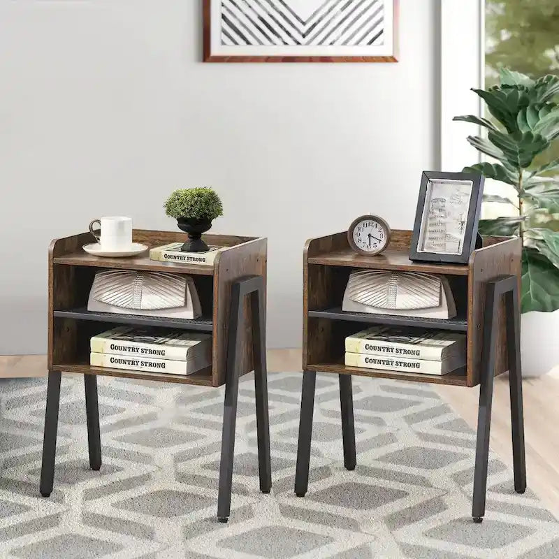 Ensemble de chambre à coucher 3 pièces comprenant un cadre de lit plateforme noir et un ensemble de 2 tables de chevet