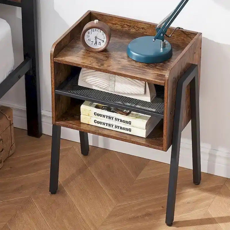 Ensemble de chambre à coucher 3 pièces comprenant un cadre de lit plateforme noir et un ensemble de 2 tables de chevet