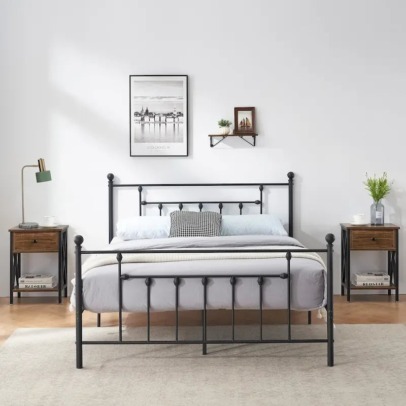 Ensemble de chambre à coucher Javlergo 3 pièces avec cadre de lit plateforme en métal et ensemble de 2 tables de chevet