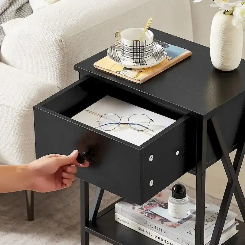 Ensemble de chambre à coucher Javlergo 3 pièces avec cadre de lit plateforme en métal et ensemble de 2 tables de chevet