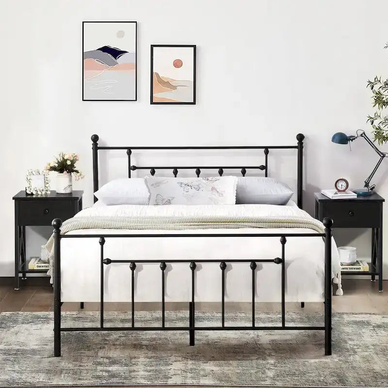 Ensemble de chambre à coucher Javlergo 3 pièces avec cadre de lit plateforme en métal et ensemble de 2 tables de chevet