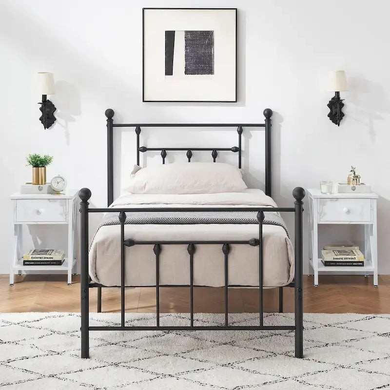 Ensemble de chambre à coucher Javlergo 3 pièces avec cadre de lit plateforme en métal et ensemble de 2 tables de chevet
