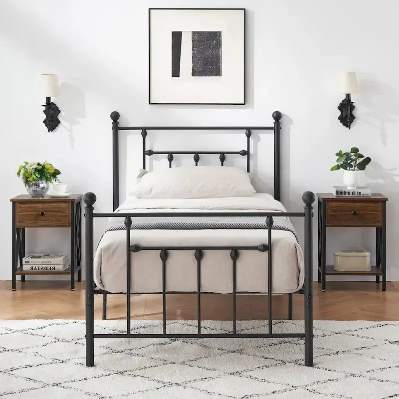 Ensemble de chambre à coucher Javlergo 3 pièces avec cadre de lit plateforme en métal et ensemble de 2 tables de chevet