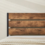 Ensemble de chambre à coucher 3 pièces Javlergo : cadre de lit plateforme en métal de style industriel avec tête de lit et ensemble de 2 tables de chevet, marron rustique