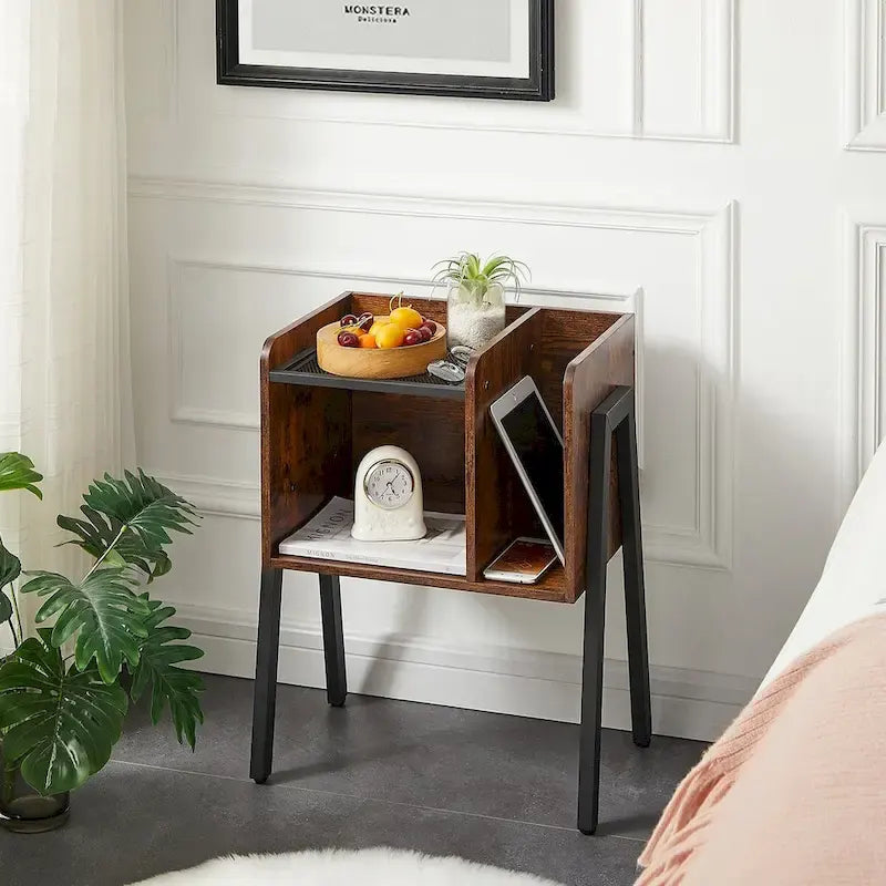 Ensemble de chambre à coucher 3 pièces Javlergo : cadre de lit plateforme en métal de style industriel avec tête de lit et ensemble de 2 tables de chevet, marron rustique