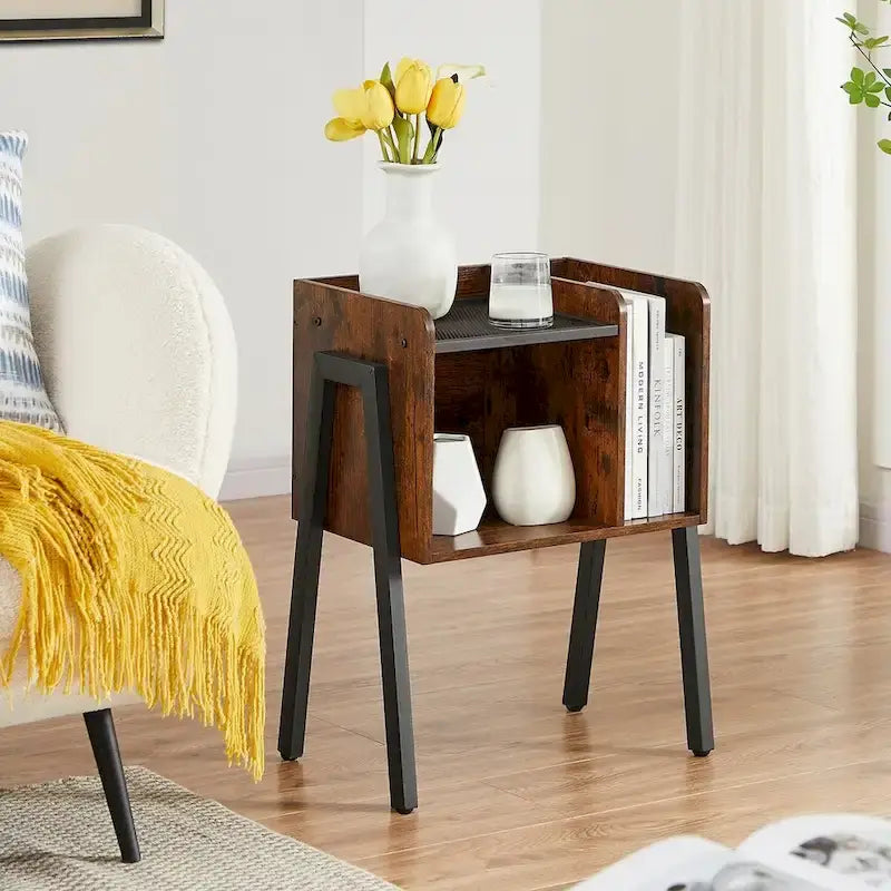 Ensemble de chambre à coucher 3 pièces Javlergo : cadre de lit plateforme en métal de style industriel avec tête de lit et ensemble de 2 tables de chevet, marron rustique