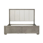Ensemble de chambre à coucher Roundhill Furniture Ennesley en bois gris avec lit à panneaux rembourrés, commode, miroir, table de chevet et commode haute.