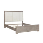 Ensemble de chambre à coucher Roundhill Furniture Ennesley en bois gris avec lit à panneaux rembourrés, commode, miroir, table de chevet et commode haute.