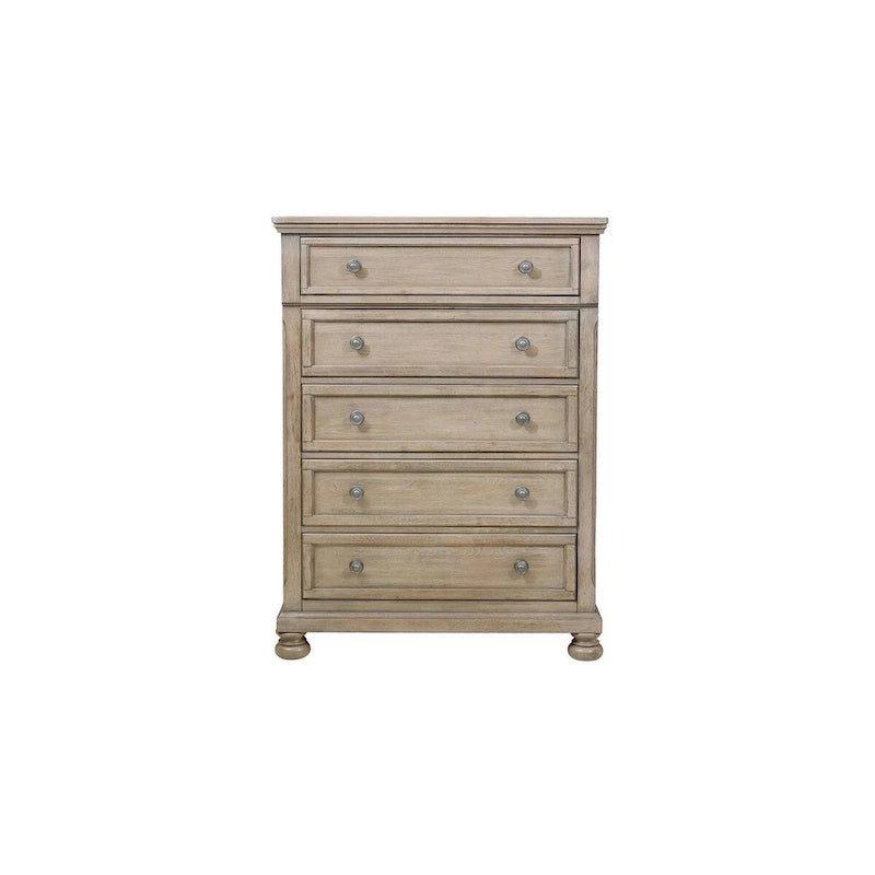 Ensemble de chambre à coucher moderne Donald 6 pièces gris avec plateforme de rangement et traîneau