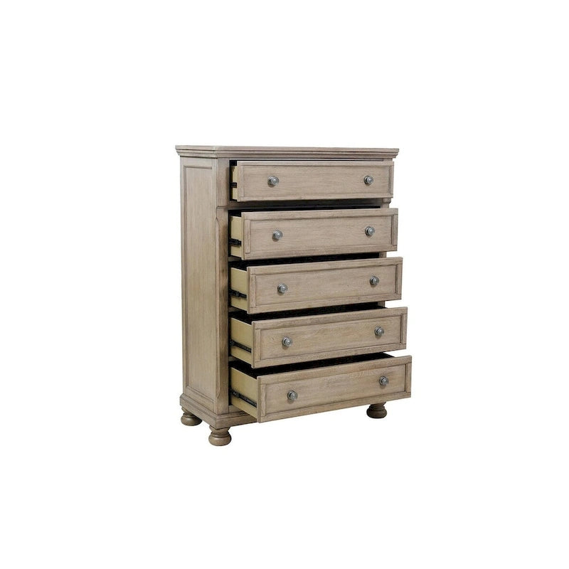 Ensemble de chambre à coucher moderne Donald 6 pièces gris avec plateforme de rangement et traîneau