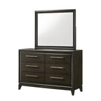 Ensemble de chambre à coucher Milana 5 pièces, style moderne contemporain, en bois massif et placage de bois noir et tissu.