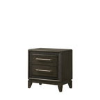 Ensemble de chambre à coucher Milana 5 pièces, style moderne contemporain, en bois massif et placage de bois noir et tissu.