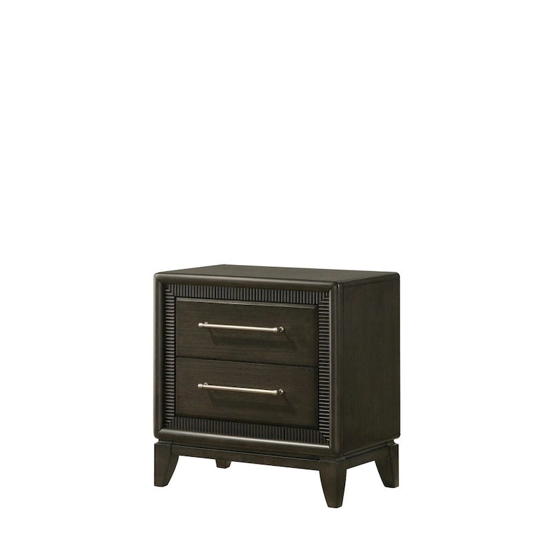 Ensemble de chambre à coucher Milana 5 pièces, style moderne contemporain, en bois massif et placage de bois noir et tissu.