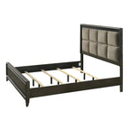 Ensemble de chambre à coucher Milana 5 pièces, style moderne contemporain, en bois massif et placage de bois noir et tissu.