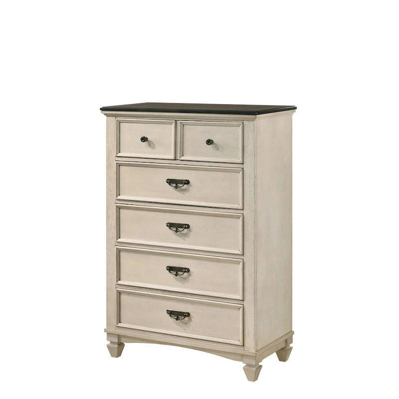 Ensemble de chambre à coucher Roseanne 5 pièces, panneaux crème et marron