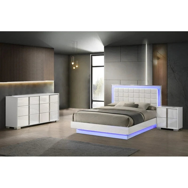 Ensemble de chambre à coucher B750 laqué blanc avec éclairage LED de qualité supérieure