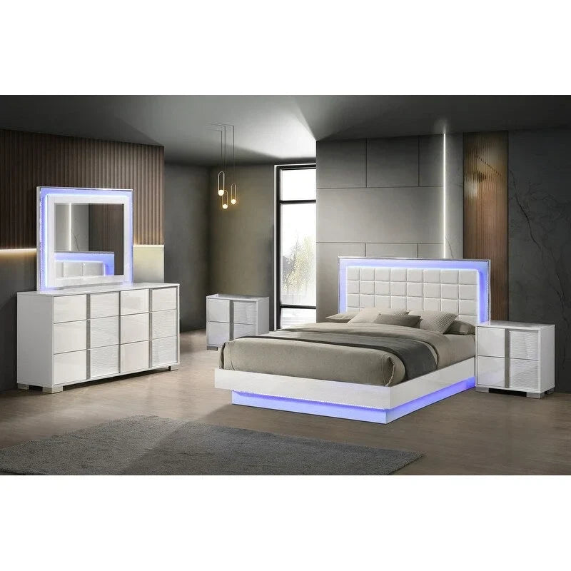 Ensemble de chambre à coucher B750 laqué blanc avec éclairage LED de qualité supérieure